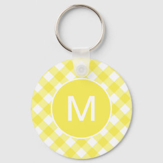 Hellgelbes klassisches Gingham-Muster mit Monogram Schlüsselanhänger