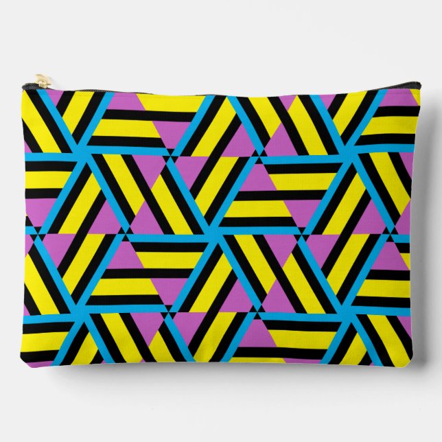 Hellgelbes Lila Aqua Schwarzes geometrisches Muste Zubehörtasche (Vorderseite)