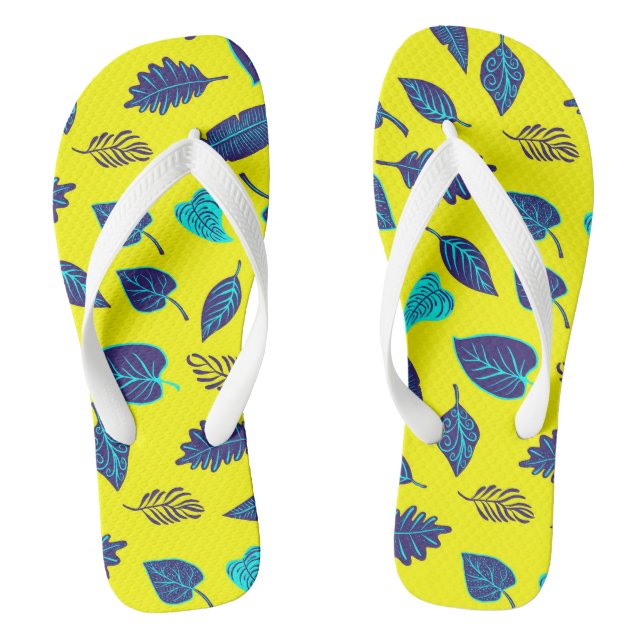 Hellgelbes tropisches Leaf-Muster Flip Flops (Fußbett)