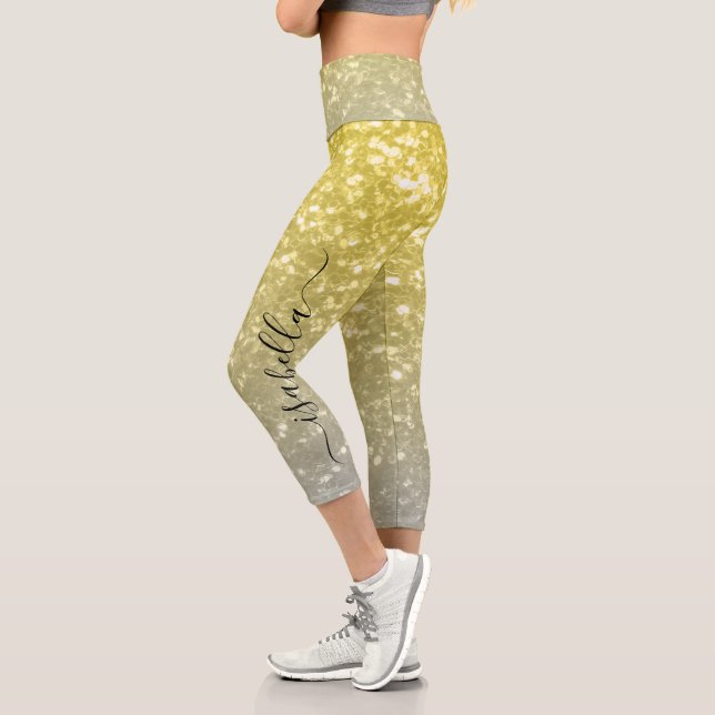 Hellgoldgraue Imitate Glitzern Individuelle Name Capri Leggings (Links)