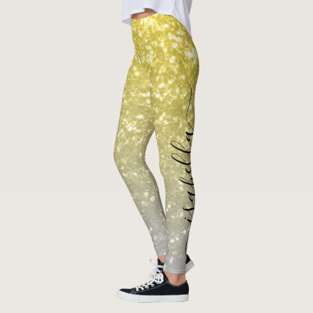 Hellgoldgraue Imitate Glitzern Individuelle Name Leggings (Links)