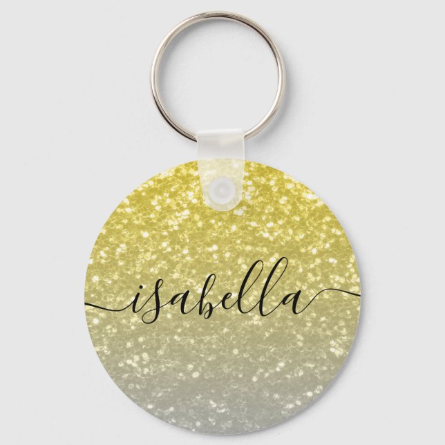 Hellgoldgraue Imitate Glitzern Individuelle Name Schlüsselanhänger (Vorderseite)