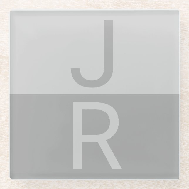Hellgrau & Grau Moderne Anfangsbuchstaben Monogram Glasuntersetzer (Vorderseite)