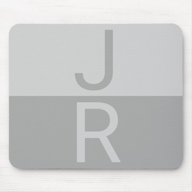 Hellgrau & Grau Moderne Anfangsbuchstaben Monogram Mousepad (Vorne)