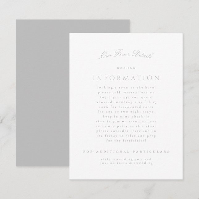 Hellgraue klassische Elegante Feierliche Hochzeit Begleitkarte (Vorne/Hinten)