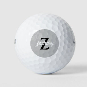 Hellgraue Schwarz-weiße Monogramm Retro Personalis Golfball