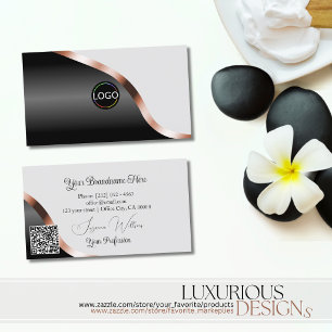 Hellgraue schwarze wellige Roségold-Dekor-Logo-QR- Visitenkarte