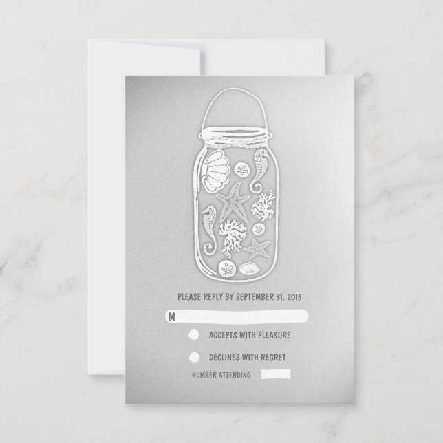 hellgraue Strandmason jar Hochzeit RSVP Karten (Vorderseite)