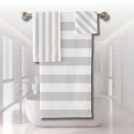 Hellgraue und weiße Streifen Badhandtuch Set