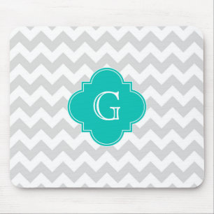Hellgraue, Zickzack, Aquamarine Quatrefolie Monogr Mousepad