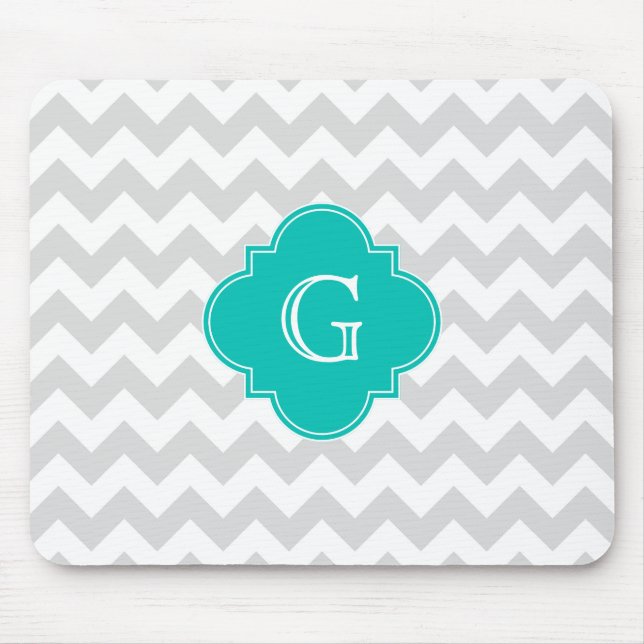 Hellgraue, Zickzack, Aquamarine Quatrefolie Monogr Mousepad (Vorne)