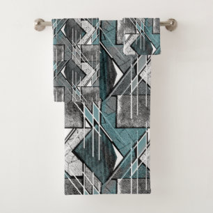 Hellgrauer geometrischer Druck. Badhandtuch Set