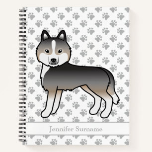 Hellgrauer Wolf Siberian Husky Cartoon Hund & Text Notizbuch