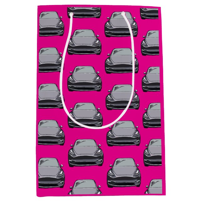 Hellgraues Elektrofahrzeug SUV Auto Pink Hintergru Mittlere Geschenktüte (Vorderseite)