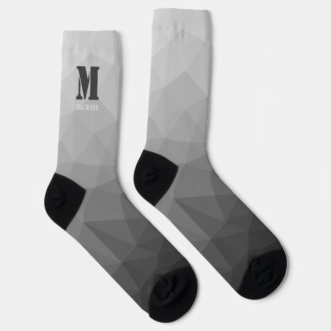 Hellgraues geometrisches Netz-Muster-Monogramm Socken (Rechts)
