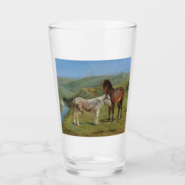 Hellgraues Pferd auf einem Feld (Pferdezucht) Glas (Vorderseite)