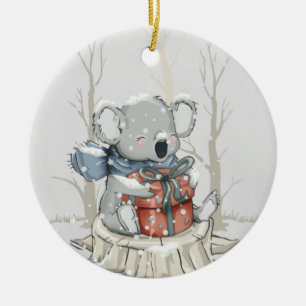 Hellgraues süßes Koala-Schneefall-Keramik-Ornament Keramik Ornament