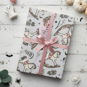 Hellgraues und rosa gotisches Schaukelpferd für Ba Geschenkpapier