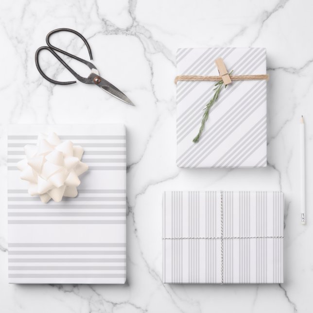 Hellgraues und weißes Muster mit fünf Streifen Geschenkpapier Set (Vorderseite)