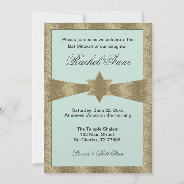 Hellgrün Bat Mitzvah Einladungen (Vorderseite)