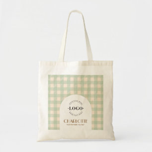 Hellgrün Gingham-Preppy-Logo-Geschäft Tragetasche