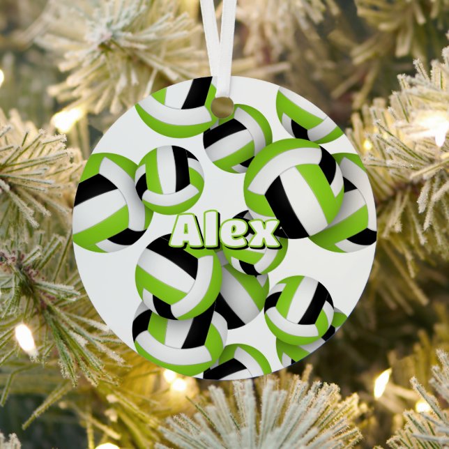 hellgrün schwarze Volleyballs Sportler-Name Ornament Aus Metall (InSitu)