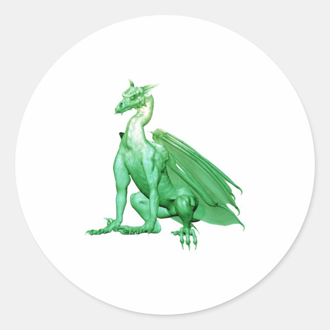 Hellgrün sitzender Drache Runder Aufkleber (Vorderseite)