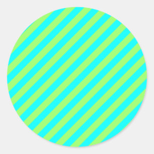 Hellgrün und aqua diagonale Streifen Runder Aufkleber