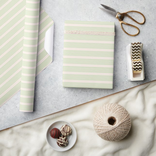Hellgrün und beige, fünf Streifen Geschenkpapier (Kunsthandwerk)