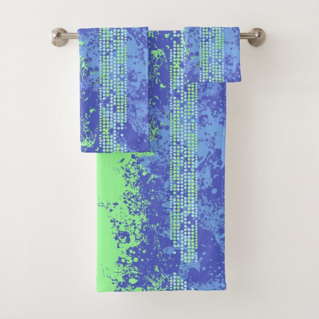 Hellgrün und blau, Spray und Punkte Badhandtuch Set (Insitu)