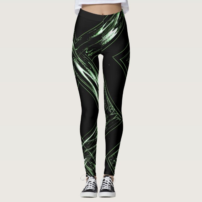 Hellgrüne bis dunkelgrüne abstrahierte Leggings (Vorderseite)