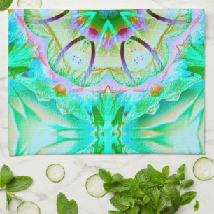Hellgrüne grinartige Textur, blühendes Kaleidoskop Geschirrtuch