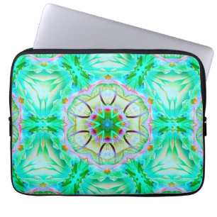 Hellgrüne grinartige Textur, blühendes Kaleidoskop Laptopschutzhülle