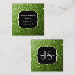 Hellgrüne Grünpflanzen Glitter Funkeln Monogramm Quadratische Visitenkarte
