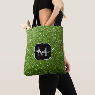 Hellgrüne Grünpflanzen Glitter Funkeln Monogramm Tasche