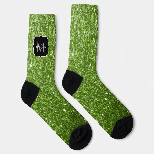 Hellgrüne Imitate Glitzer funkeln Monogramm Socken (Rechts)