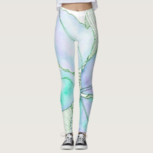 Hellgrüne Lavendel-Wasserfarben-Botanik-Blätter Leggings
