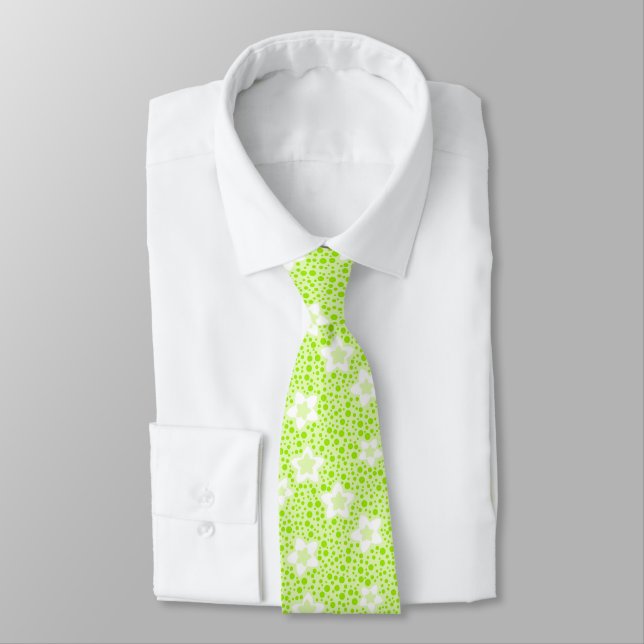 Hellgrüne Retropolka-Punkte mit Blumenmuster Krawatte (Gebunden)