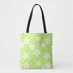 Hellgrüne Retropolka-Punkte mit Blumenmuster Tasche