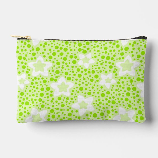 Hellgrüne Retropolka-Punkte mit Blumenmuster Zubehörtasche (Vorderseite)