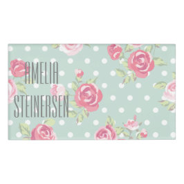hellgrüne, rosa Rosen, Shabby Chic, Muster, Vintag Namenschild