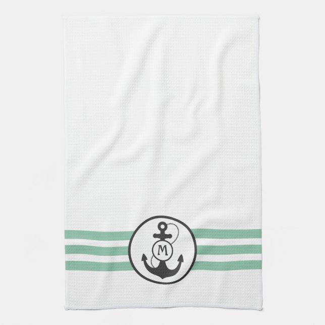 Hellgrüne Streifen mit Anker-Monogramm Handtuch (Vertikal)