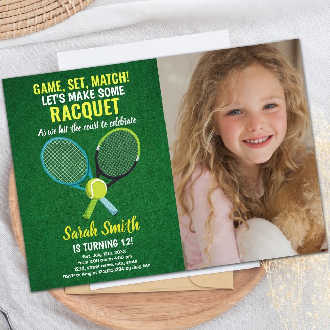 Hellgrüne und blaue Tennis zum Geburtstag Einladun Einladung (Light Green Blue Tennis Birthday Invitations photo)
