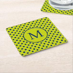 Hellgrüne und marineblaue gepunktete Monogramme Rechteckiger Pappuntersetzer