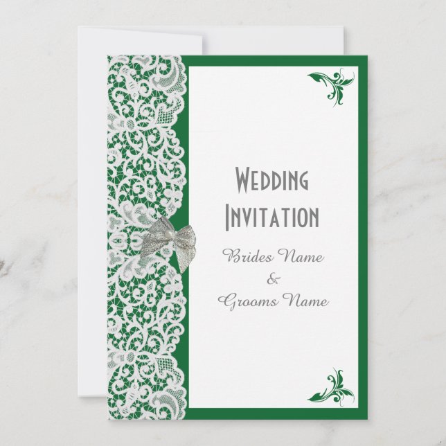 Hellgrüne und weiße Spitze Traditionelle Hochzeit Einladung (Vorderseite)