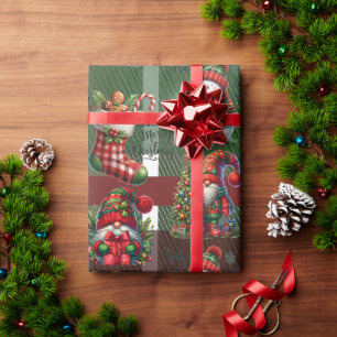 Hellgrüne Weihnachten Kariert Gingerbrot Gnome Geschenkpapier