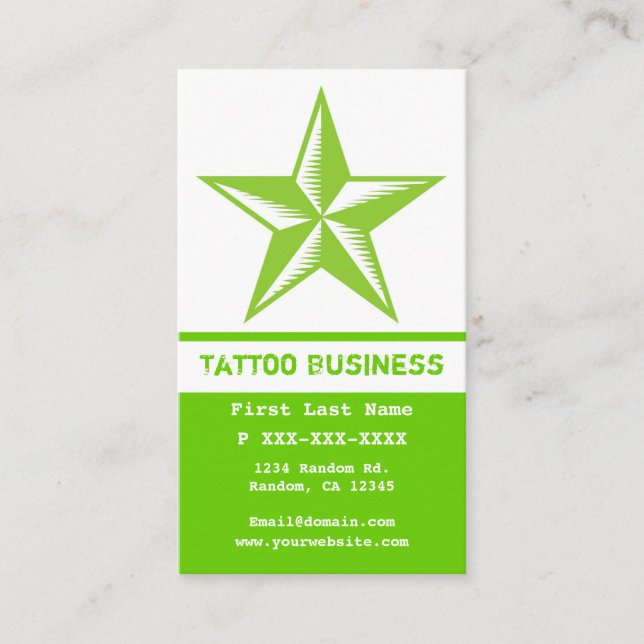 Hellgrüne weiße Tätowierungsstern-Visitenkarten Visitenkarte (Vorderseite)
