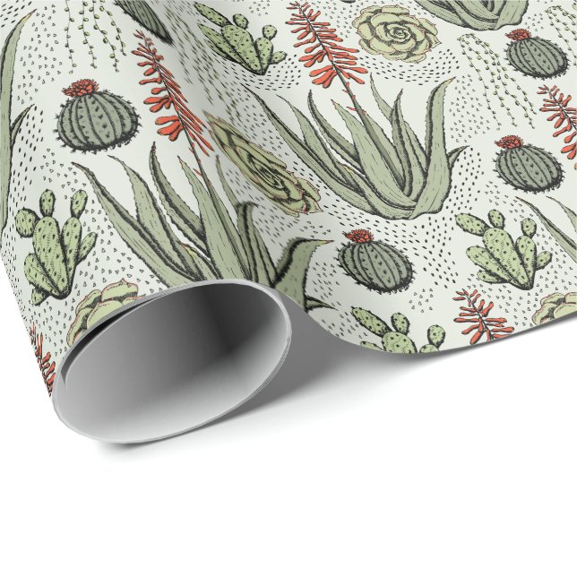 Hellgrüner Aloe Vera Sukkulenter Kaktus Geschenkpapier (Rolleneckpunkt)