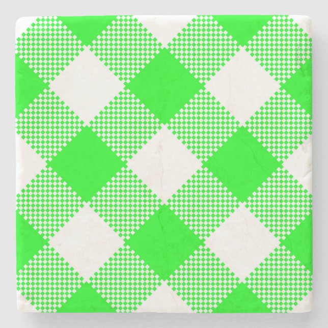 Hellgrüner Gingham Checked Square Untersetzer (Vorderseite)