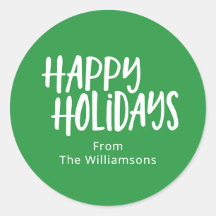 Hellgrüner Happy Holidays - Familienname Runder Aufkleber